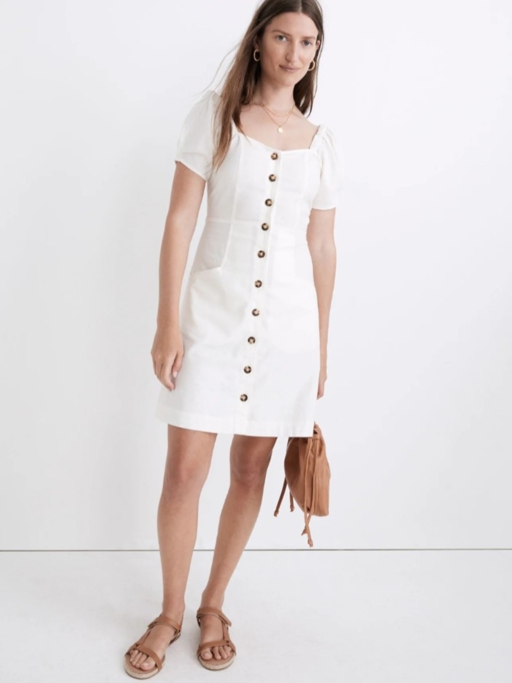 (NWOT)Madewell Linen-Cotton Puff-Sleeve Mini Dress